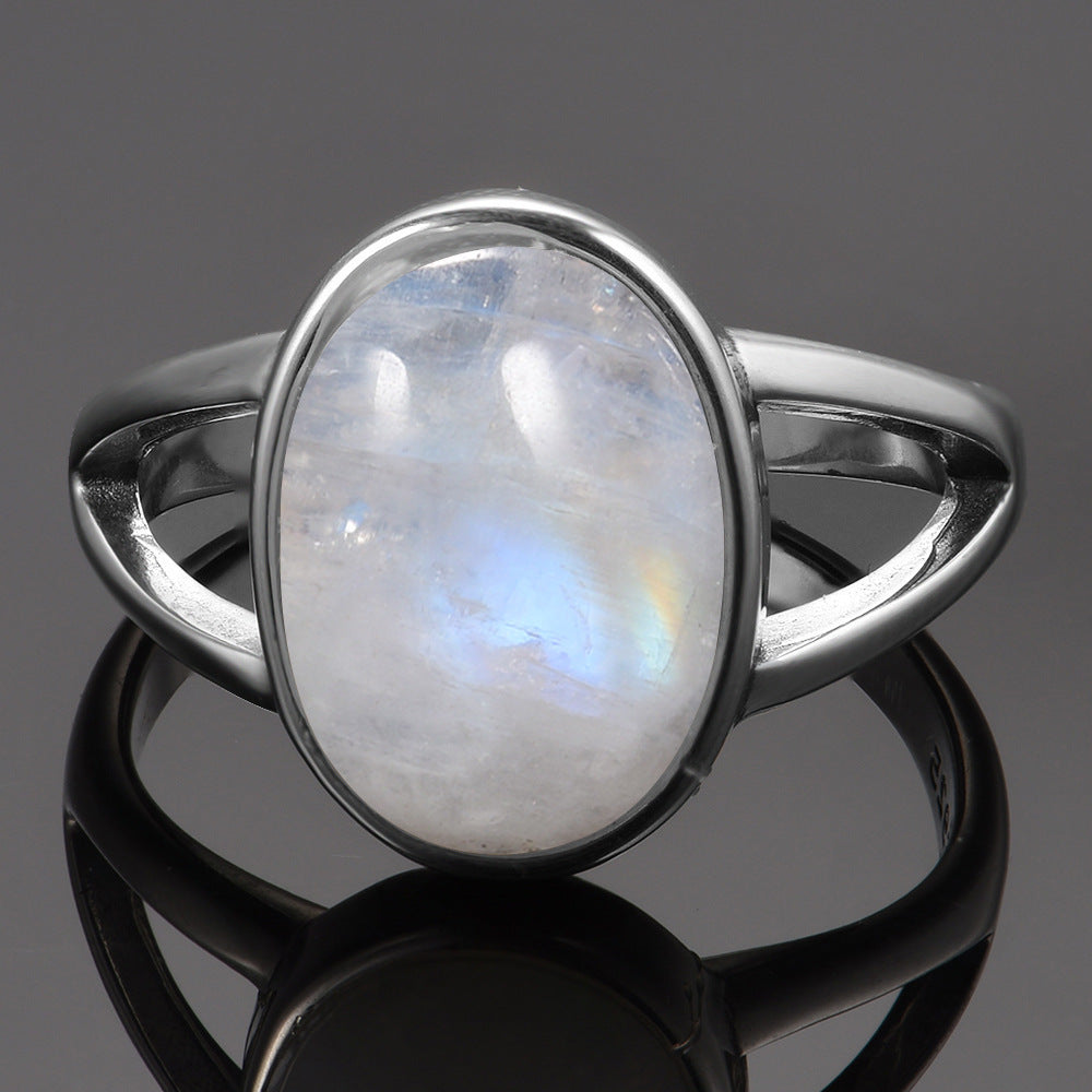 Moonstone Ring Vintage Wide Face Court Style Patterned Copper Electroplated Elegant Statement Jewelry Pure Glow