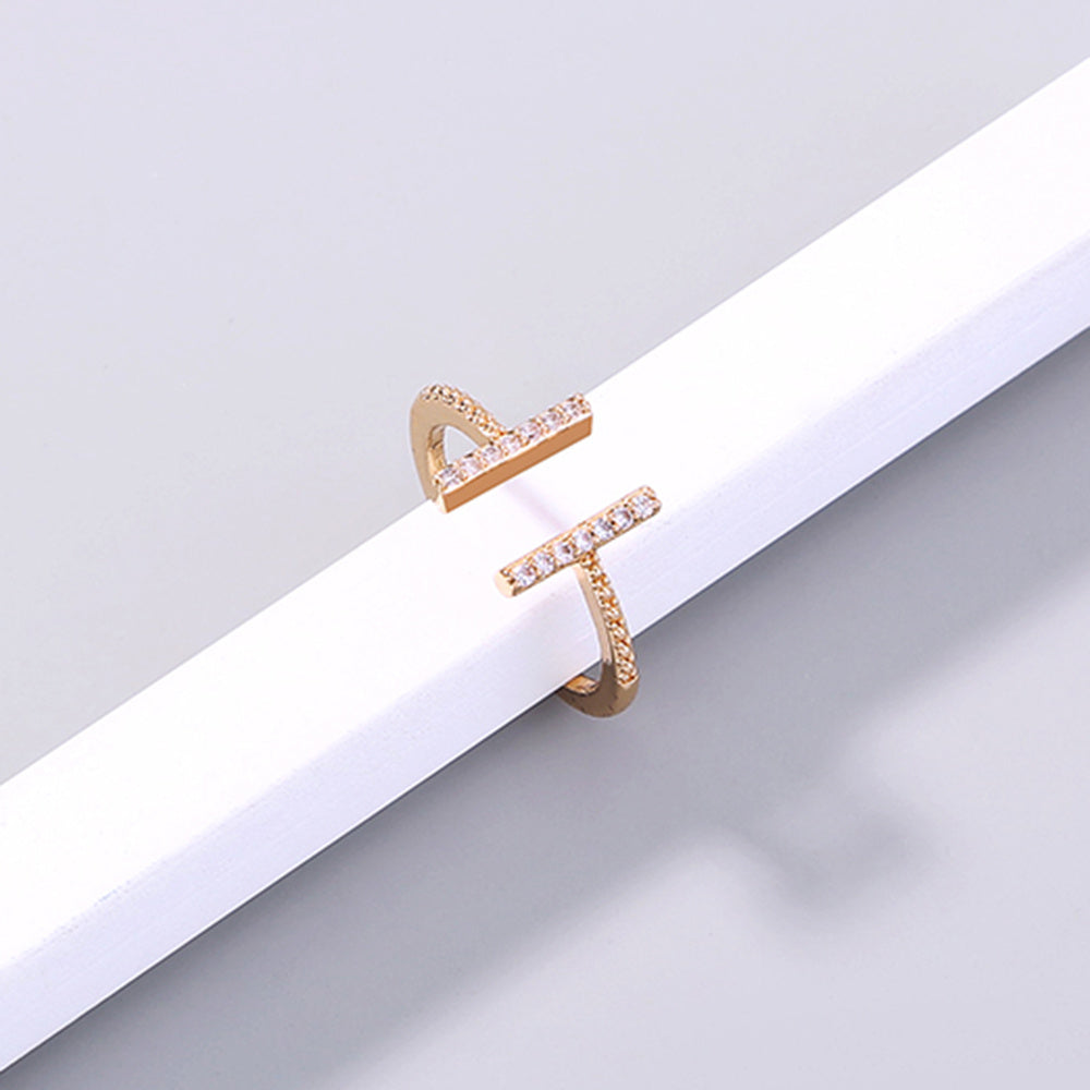 Copper Zircon Open Ring Adjustable Jewelry For Women And Girls Statement Accessory With Bright Stones And Plating