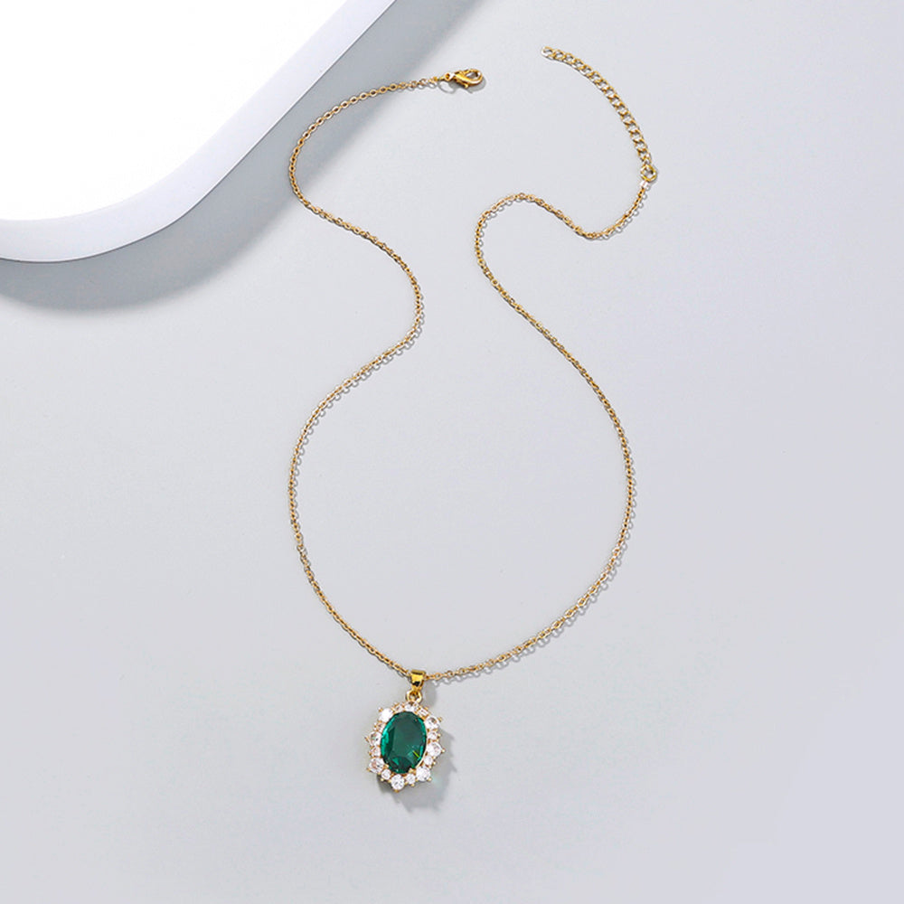 Women's Sunflower Oval Crystal Zircon Pendant Necklace Clavicle Chain Elegant Fashion Jewelry Gift SparkleTime