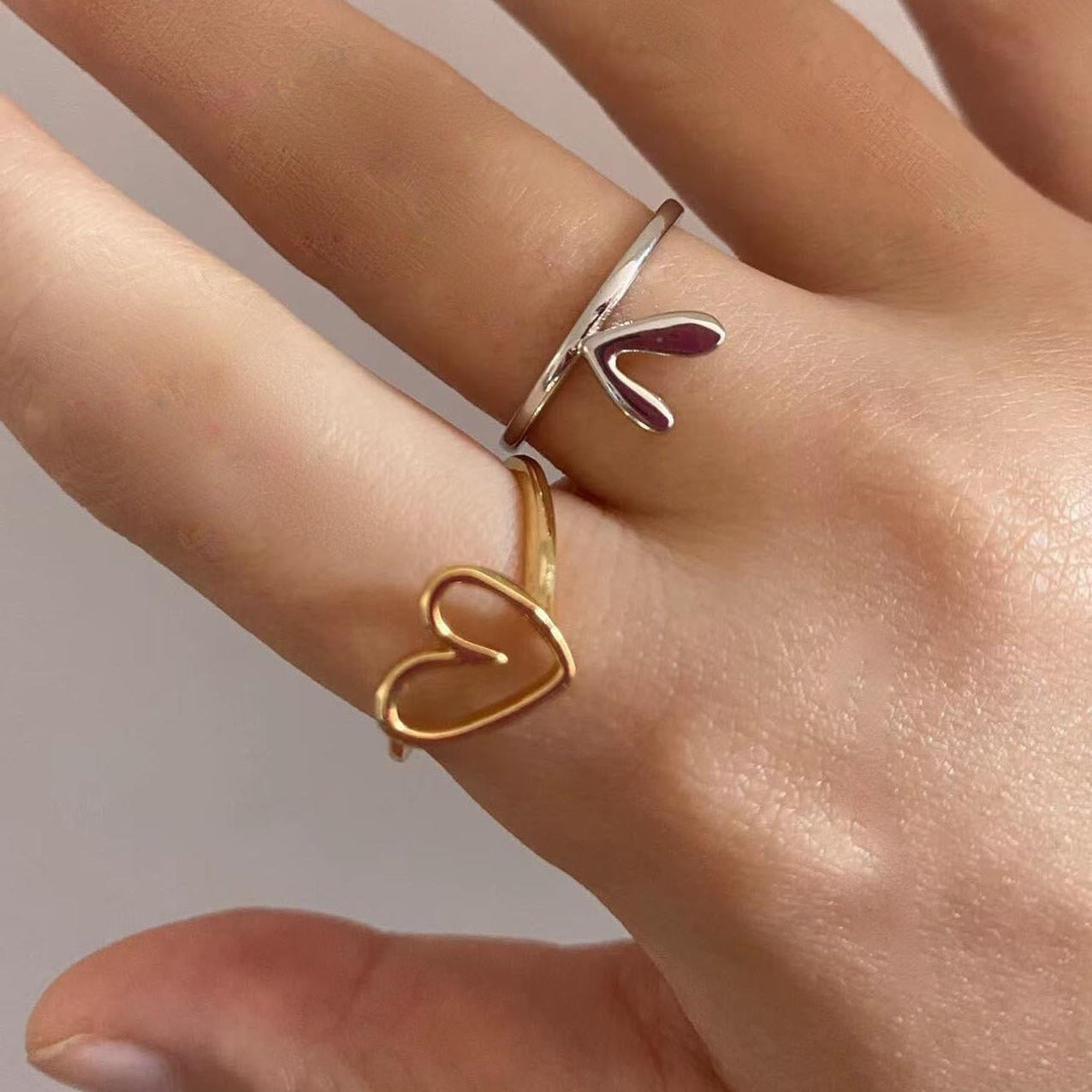 Womens Heart Ring Set Adjustable Alloy Rings Two Piece Irregular Design European American Korean Style Classic