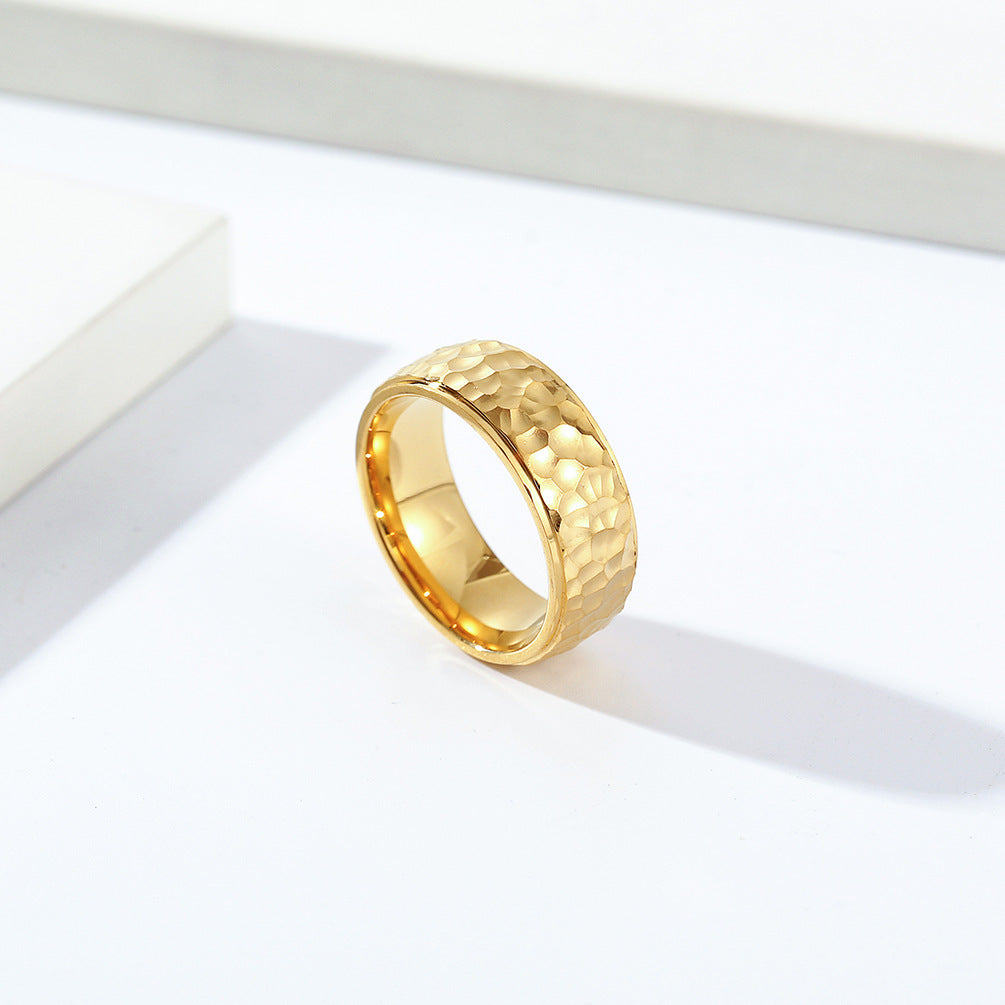 Titanium Steel Ring for Men and Women Beating Pattern Moon Pit Polished Geometric Durable Jewelry for Everyday