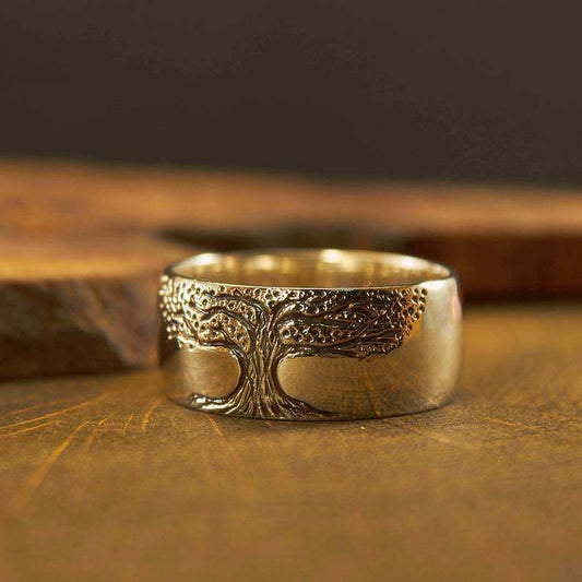 Womens Fashion Alloy Ring Carved Tree Of Life Leaves Design Gold Tone Ring For Women And Girls Gold And Silver