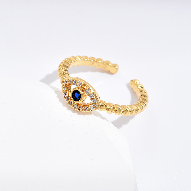 Womens Blue Eyes Copper Ring Water Drop Shape Electroplated Jewelry Trendy Unique Design Fashion Accessory Ring