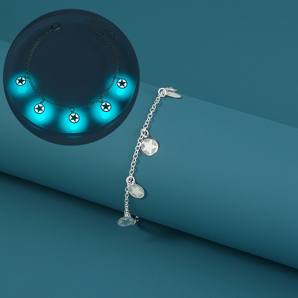 Womens Electroplated Copper Bracelet Five Point Star Design European Style Drip Bracelet Silver Finish Fashion