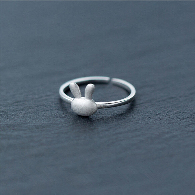 Women 925 Heart Shaped Ring Frosted Bunny Ring National Style Travel Jewelry Individually Packed Packaged Gift
