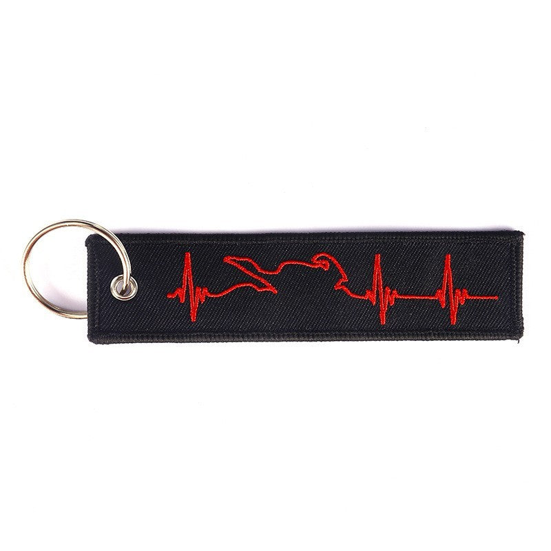 Embroidered Racing Design Keychain Polyester Key Ring American Theme Black Background Red Case For Car Display