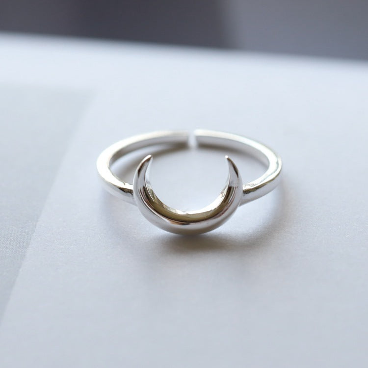 S925 Sterling Silver Ring Star Moon Design Adjustable Opening Jewelry For Women And Girls Elegant Everyday Accessory