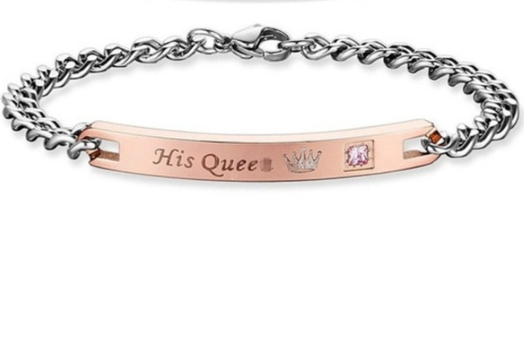 Couple Bracelets Matching Set Heart Alloy Jewelry For Him And Her Queen And King Crown Rose Gold Gift For Gold