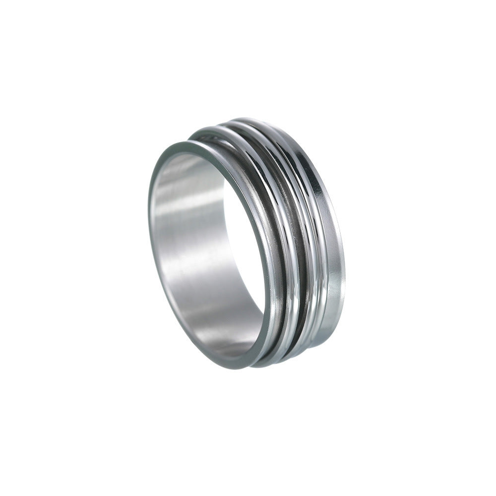 Unisex Rotating Ring Titanium Steel Concave Three Ring Design Electroplated Band Gold Silver Rose Gold Geometric Ring