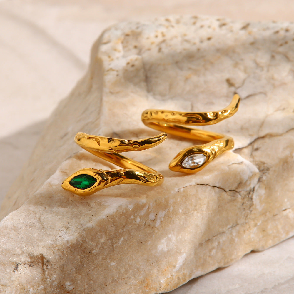 Women Titanium Steel Snake Ring Adjustable Index Finger Ring Fashion Ring White Green Luxury Niche Design Ring