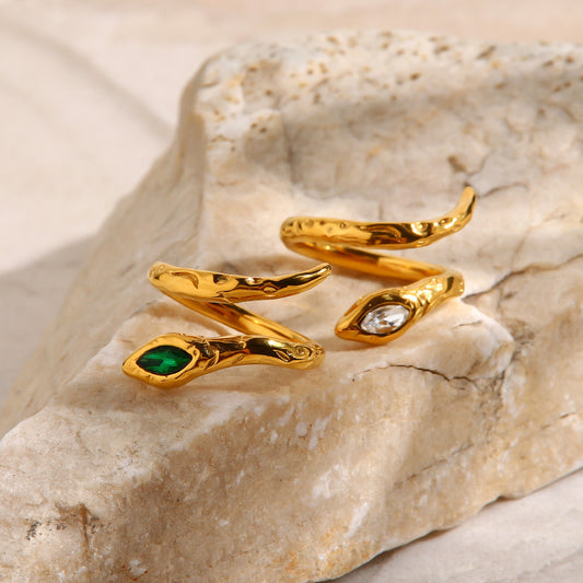 Women Titanium Steel Snake Ring Adjustable Index Finger Ring Fashion Ring White Green Luxury Niche Design Ring