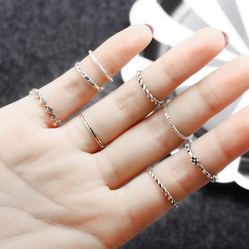Womens Geometric Twist Ring Electroplated Silver Fashion Jewelry Elegant Modern Design Alloy Ring Set Single Ring
