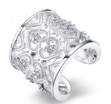 Womens Openwork Copper Ring With Silver Inlay Gemstones