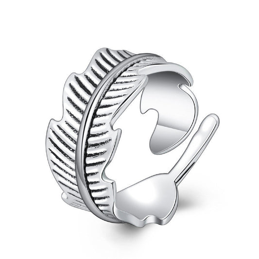 Leaf And Feather Copper Electroplated Ring For Women Simple Elegant Fashion Jewelry Everyday Wear Satin Finish