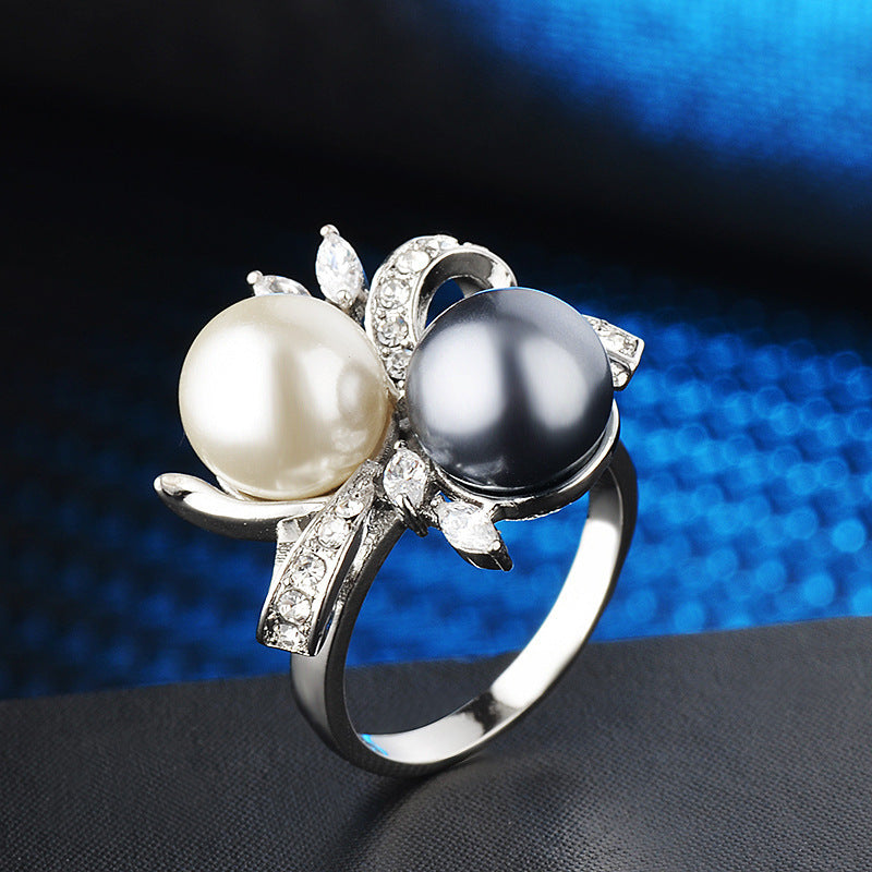 Two Tone Pearl Flower Ring Copper Gold Plated Fashion Jewelry for Women Elegant Gift Idea Statement Accessory Today