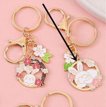 Rabbit Keychain Cartoon Keyring With Cherry Blossom Decoration Flower And Leaf Design Alloy Key Trendy Keyring