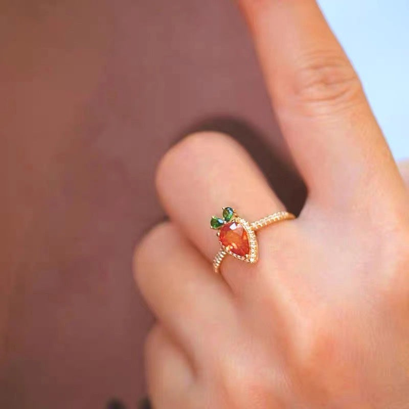 Womens Carrot Design Adjustable Copper Rings With Micro Inlaid Detailing Cute Dainty Jewelry For Girls Teens