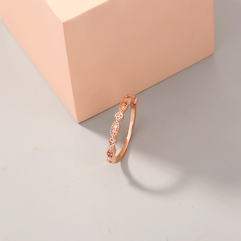 Rose Gold Copper Adjustable Ring with Micro Diamonds for Women And Girls Elegant Wedding Band For Everyday Use