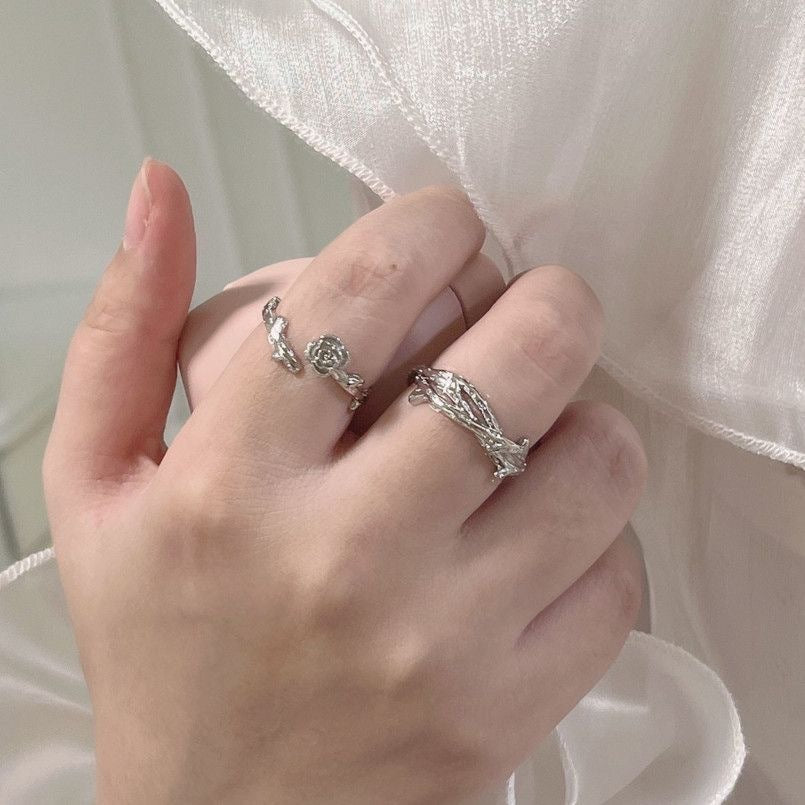 Open Mouth Rose Ring Geometric Style Electroplated Alloy Adjustable Ring For Women Rose Flower Elegant Accessory