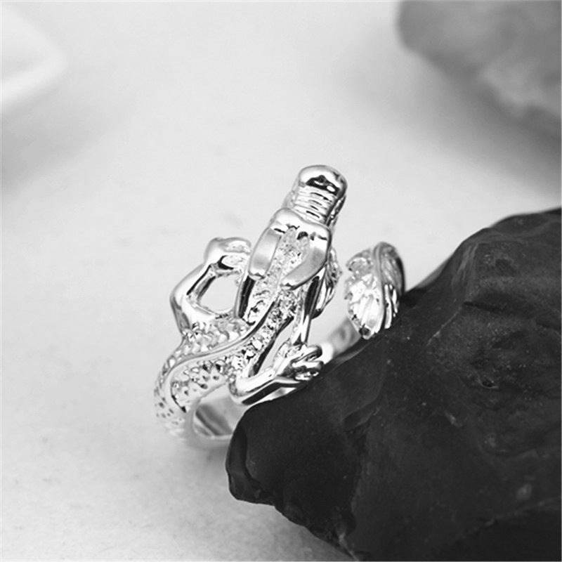 Women Dragon Ring Adjustable Sterling Silver Copper Electroplated Cartoon Character Jewelry National Style Top