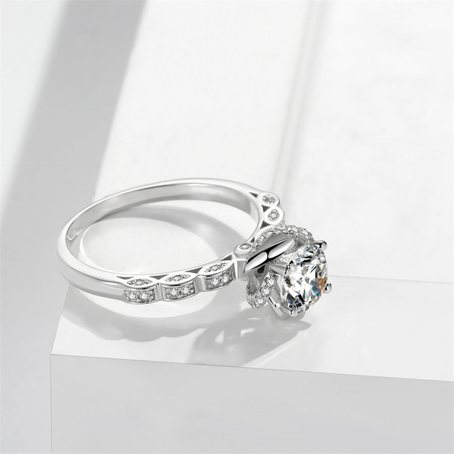 Womens 1 Carat Zircon Crown Ring White Gold Color Copper Finish Engagement Anniversary Wedding Band Elegant Sparkle