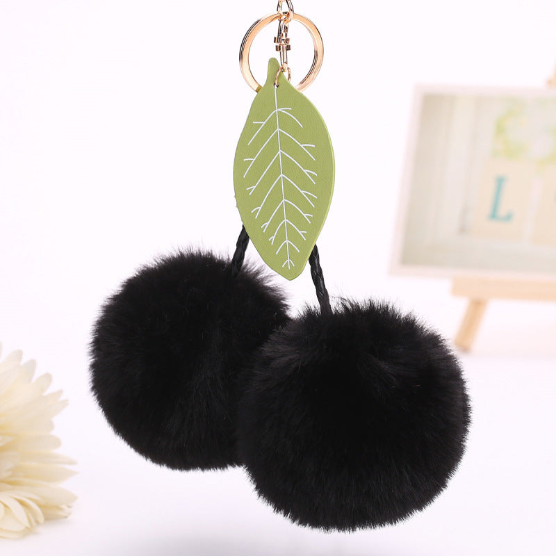 Womens Plush Cherry Keychain Cute Fruit Hair Ball Pendant Fluffy Pom Pom Handbag Charm Fashion Accessory Girls