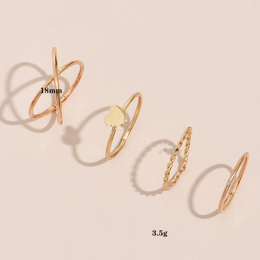 Womens Golden Alloy Ring Set With Floral Design And Electroplated Ornaments In Continental And American Style