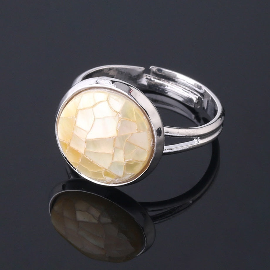 Unisex Shell Ring Adjustable Band Round Convex Copper Ring White Shell Pink Shell Abalone Jewelry Gift Giftable