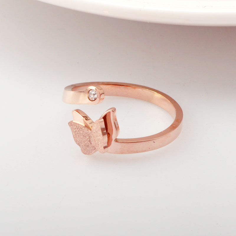 Womens Butterfly Ring Geometric Titanium Steel Rose Gold Korean Fashion Fashion Ring Gift For Her Diamond Ring