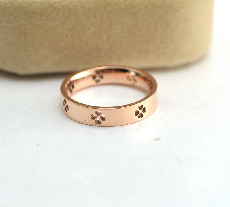 Womens Rose Gold Clover Ring Titanium Steel Geometric Electroplated Fashion Jewelry Accessory Durable Gift Her