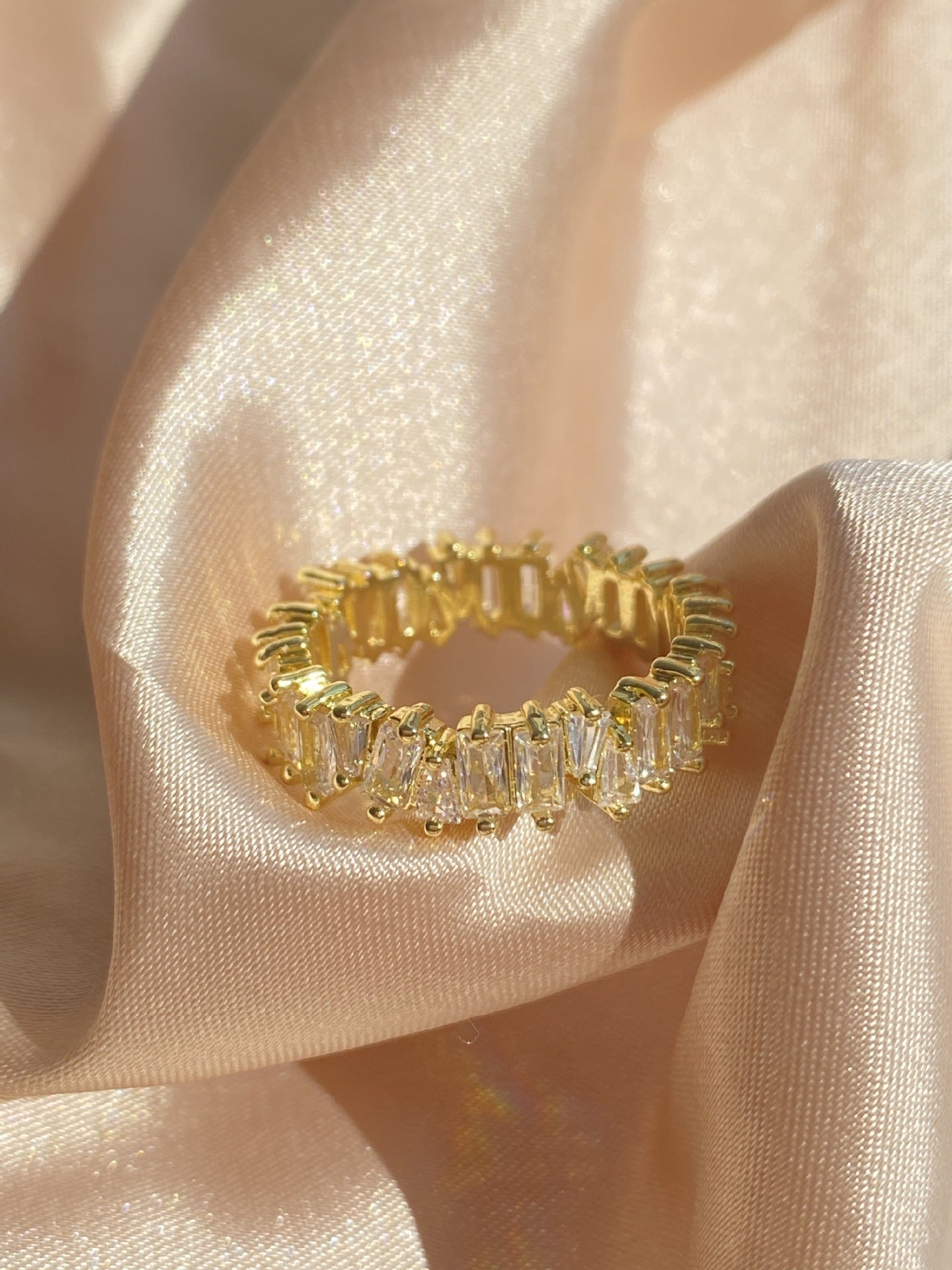 Womens Copper Ring Inlaid Zircon Ladder Design Geometric Square With Gold Inlay Treatment Fashion Jewelry Gift