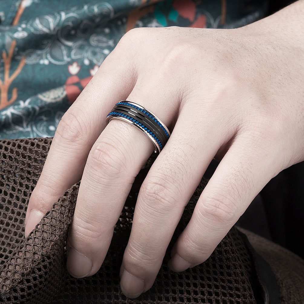 Unisex Two Tone Blue And Black Gear Ring Stainless Steel European And American Style Jewelry Sizes 7 To 12 Men