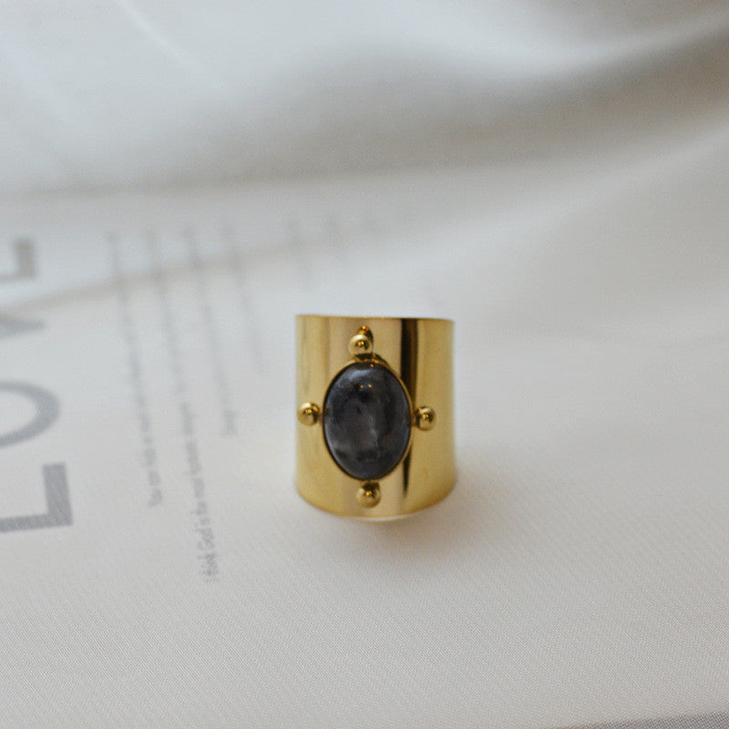 Stone Geometric Ring Titanium Steel Gold Plated Vintage European American Fashion Jewelry Gift For Women Today