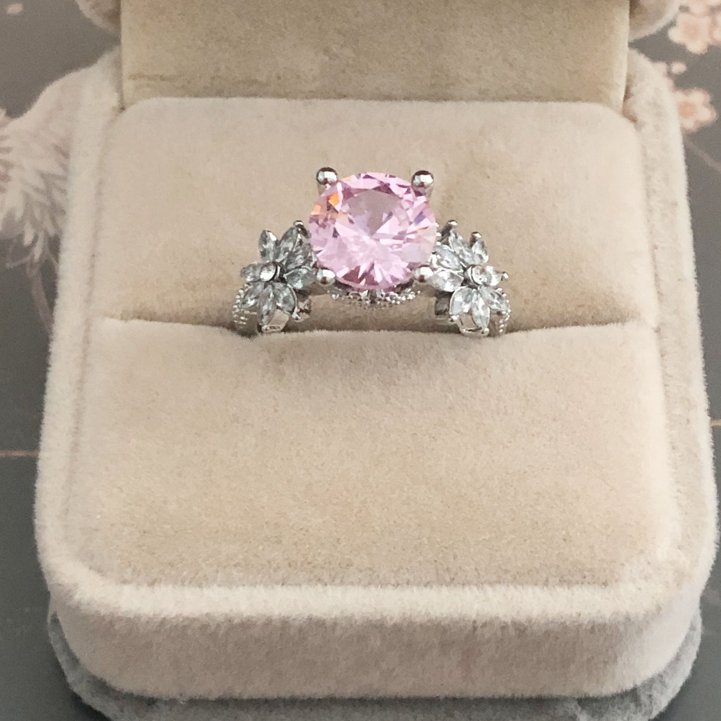 Zircon Flower Hollow Ring Princess Style Silver Tone Alloy For Women Size 6 7 8 9 10 Elegant Sparkle Accessory