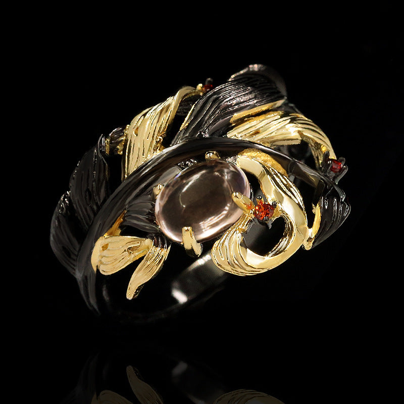 Vintage Brass Ring With Onyx And Zircon Carved Gemstone For Fashion Women European And American Style Timeless