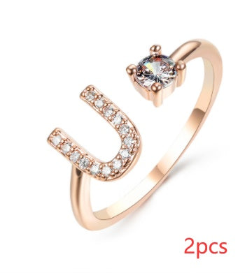 Womens Initial Letter Ring Adjustable Vintage Jewelry Zircon Accents Alloy Rhinestone Ring Perfect For Gifting
