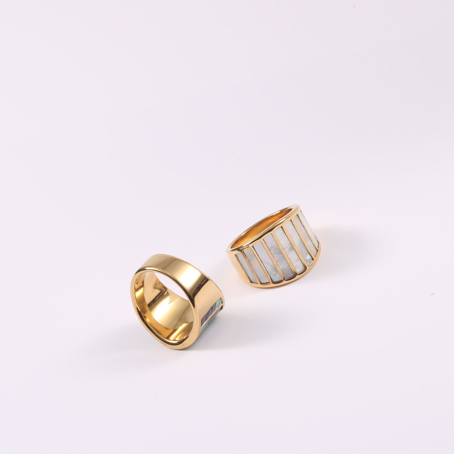 Womens Natural Abalone Shell Ring Titanium Steel Electroplated Simple Design WhiteShellRing FashionJewelry Gift