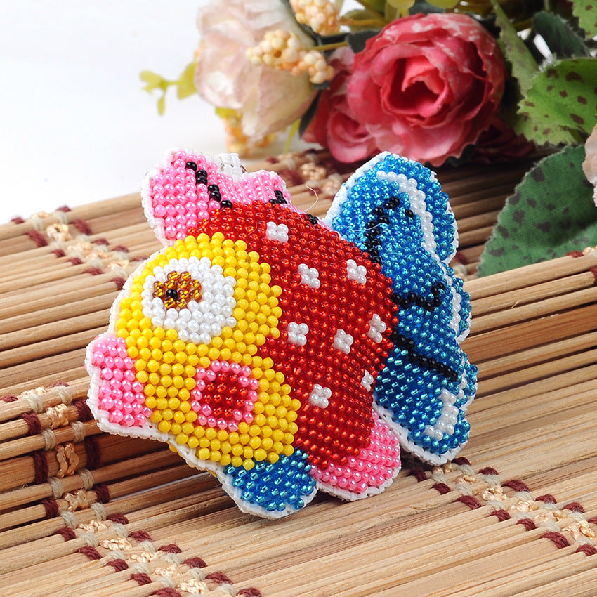 DIY Beaded Keychain Kit Handmade Fashion Accessory Embroidery Supplies Beads Key Ring Patterned for Decoration