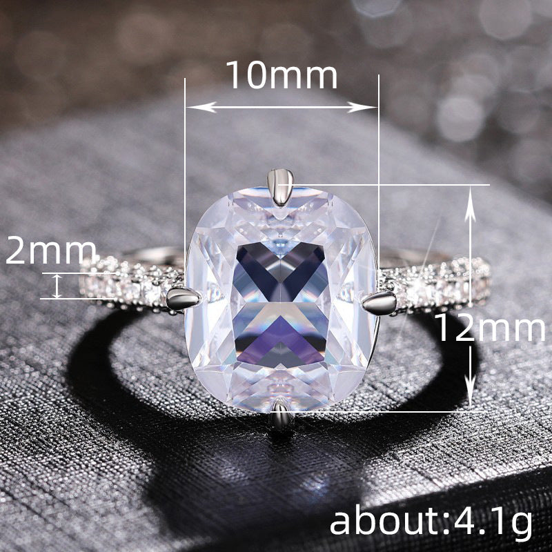 Womens Ring White Gold Plated Copper Band With Square Baguette Cut Cubic Zirconia Stone Fashion Jewelry RingNo