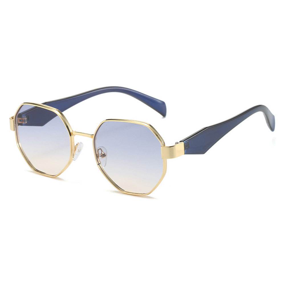 Womens Polygonal Sunglasses Large Rim Metal Frame Sun Glasses For Fashion Travel And Sun Protection Elegant Minimalist