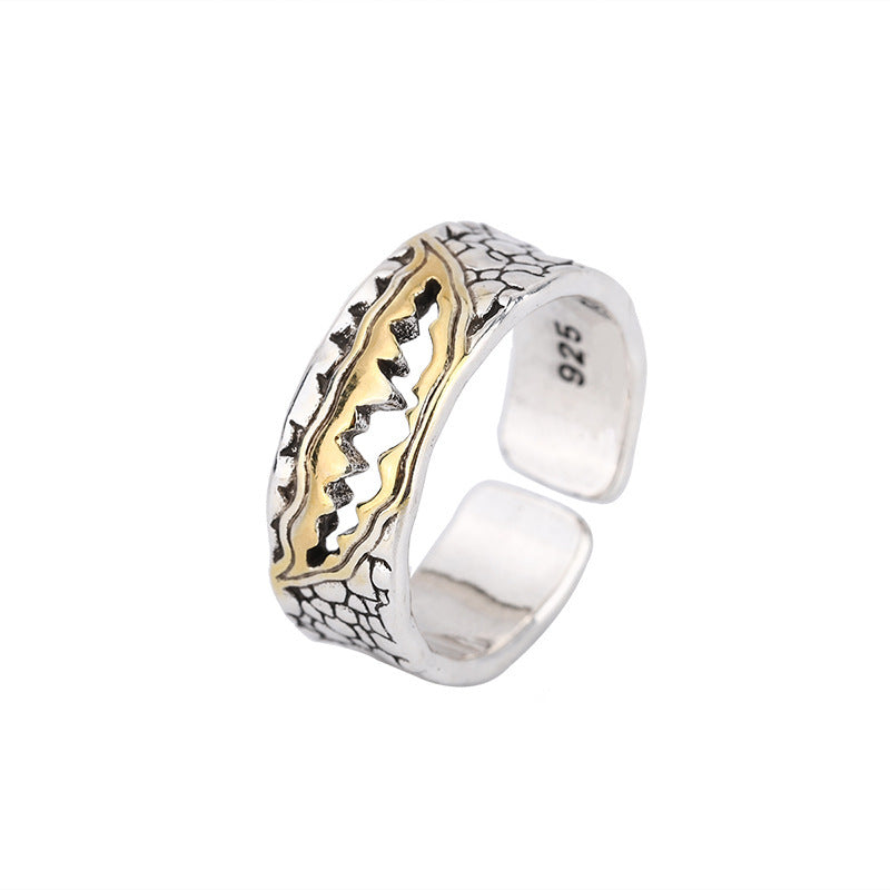 Mens Vintage Copper Ring Geometric Design Adjustable Open Size Hip Hop Ring Retro Silver Finish For Mens Retro