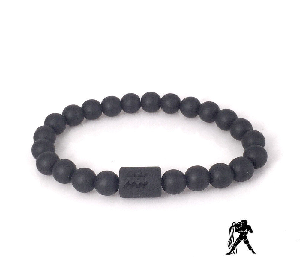 Unisex Beaded Bracelet Frosted Black Onyx Stone With Geometric Pattern 8mm Beads 19cm Length Jewelry For Men And Women