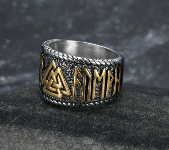 Handcrafted Stainless Steel Ring Dual Color Valknut Rune Ring Fashion Ring Personality Ring Steel Gold Vikings