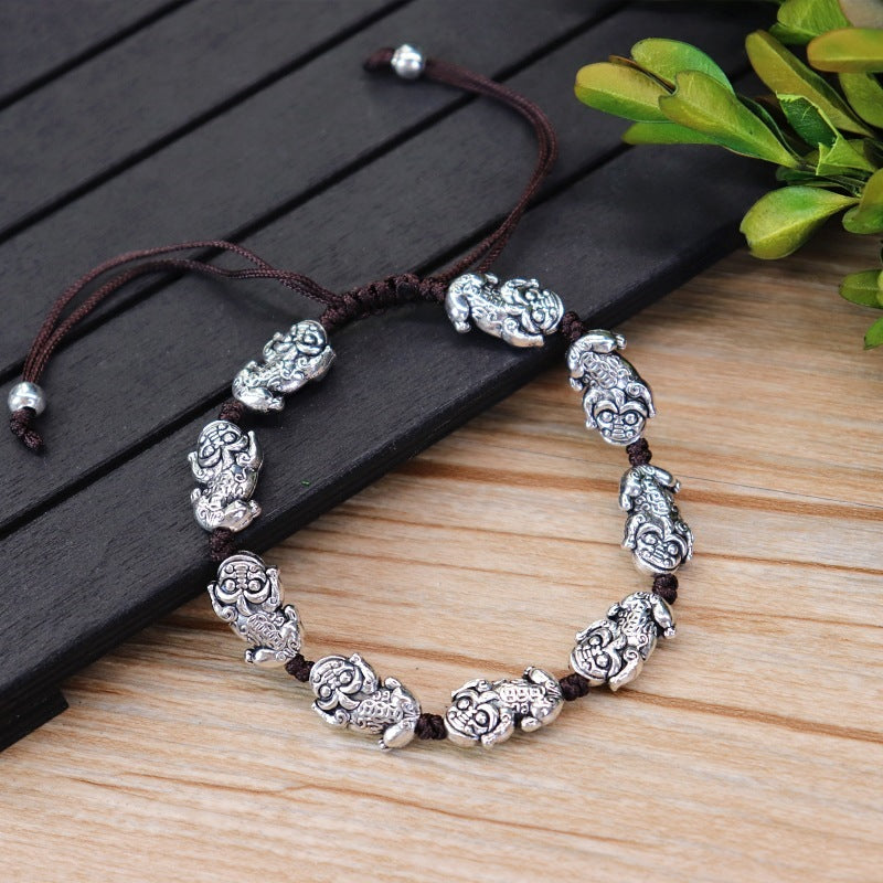 Ethnic Bracelet With Fish Pixiu Heart Flower Elephant Charms Alloy Electroplated National Design Single Bangle