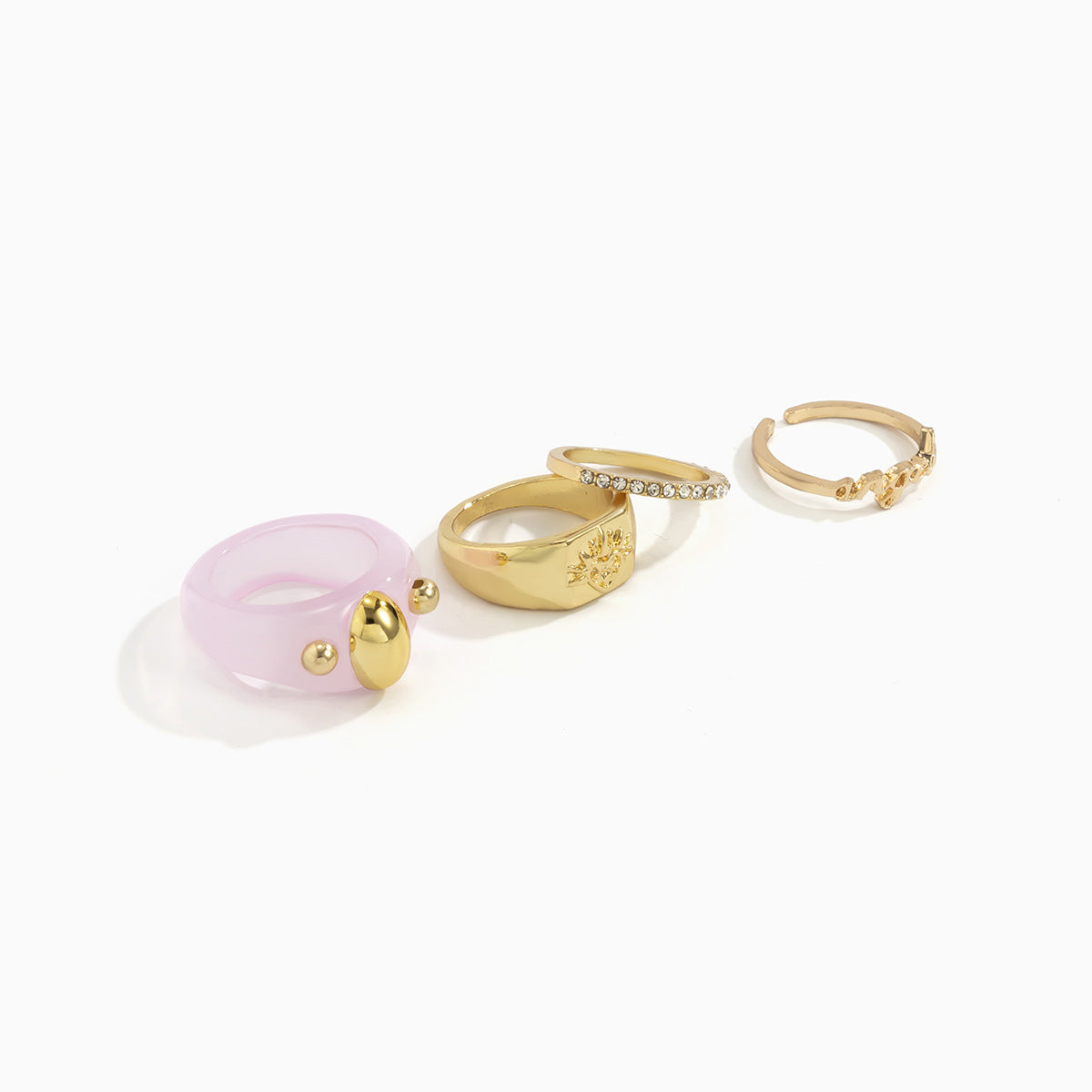 Geometric Letter Ring Set Vintage Alloy Rhinestone Pave