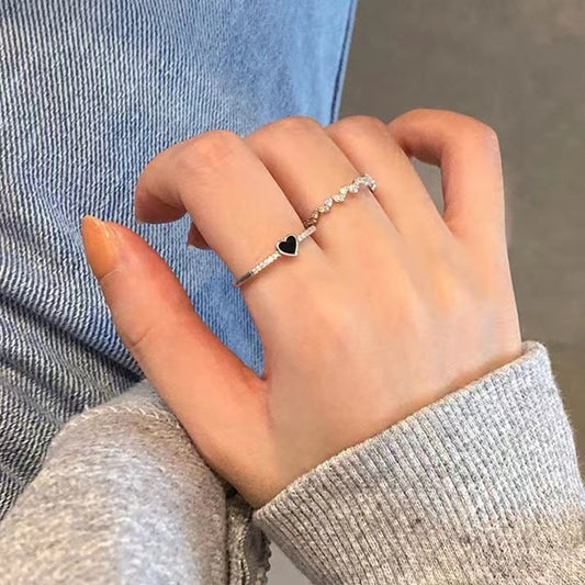 Love Heart Rings Sets Silver Metal Adjustable Open Fashion Rings For Women Jewelry Elegant Everyday Accessory