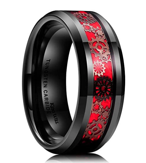 Tungsten Steel Ring Fashion Metal Band Personalized Ring for Men and Women White Blue or Red Available Size 6 7 8 9 10 11 12 or 13