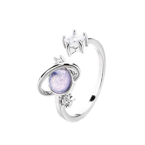 Womens Copper Ring With Inlaid Zircon Star And Planet Design Fashion Jewelry Diameter 17mm Classic Accessory Style