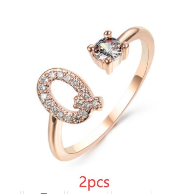 Womens Initial Letter Ring Adjustable Vintage Jewelry Zircon Accents Alloy Rhinestone Ring Perfect For Gifting