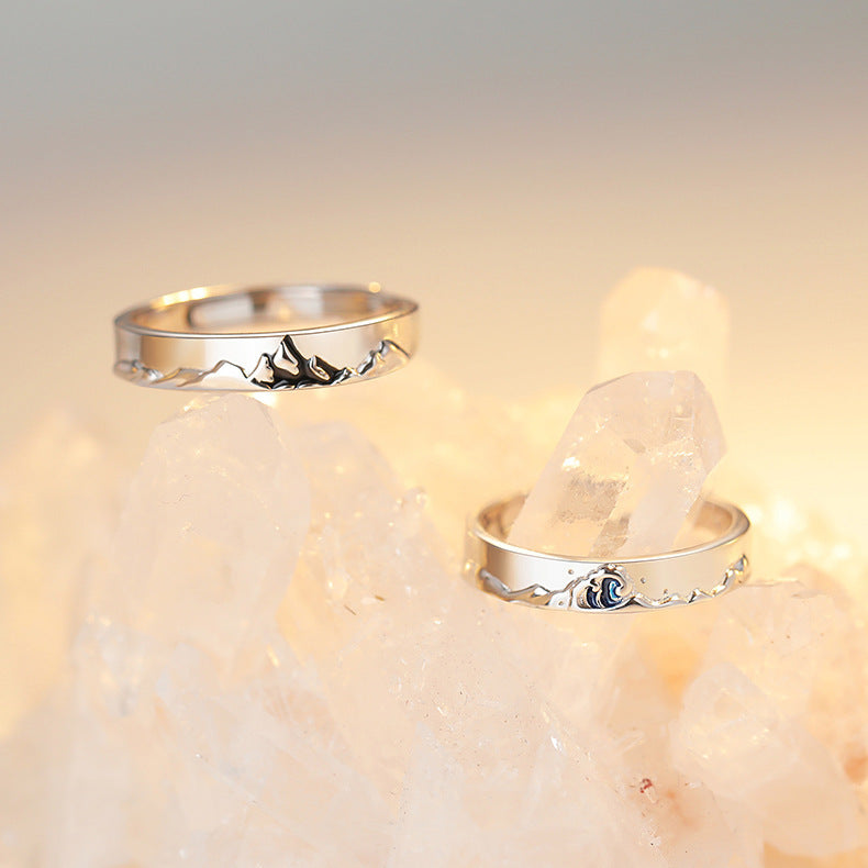 Mens And Womens Silver Couple Ring Geometric Design Matching Jewelry For Him And Her Fashion Jewelry For Pairs